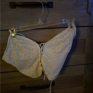 SHEIN Cream Lace-Up Bralette